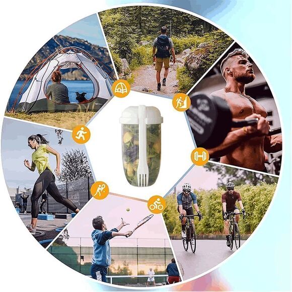 Salad Vegetable Fruit Cup Container with Lid, Fork, and Salad Dressing Holder - Picture 8 of 11